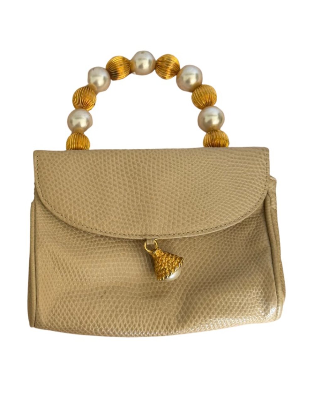 Vintage Paola del Lungo Leather Mini Bag Pearl Handle Made in Italy Crossbody